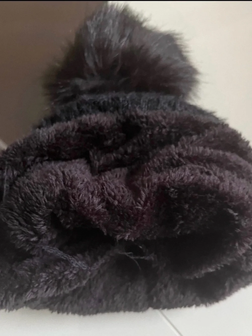 Super Soft Feathered Faux Fur Pom Cuffed Knit Beanie-New